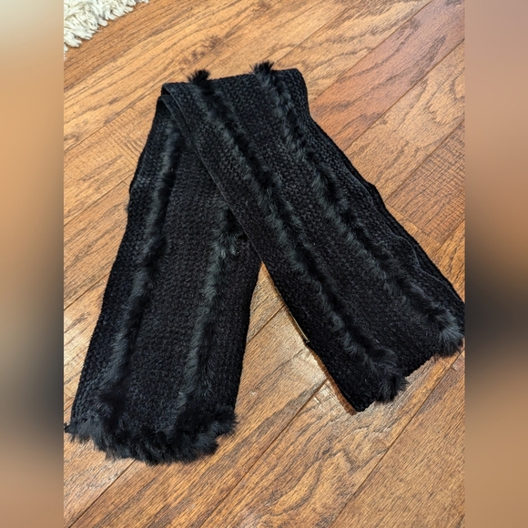 PELLE NOVA DI RIVIERA Rabbit Fur & velvet knit Scarf Black - Picture 10 of 10